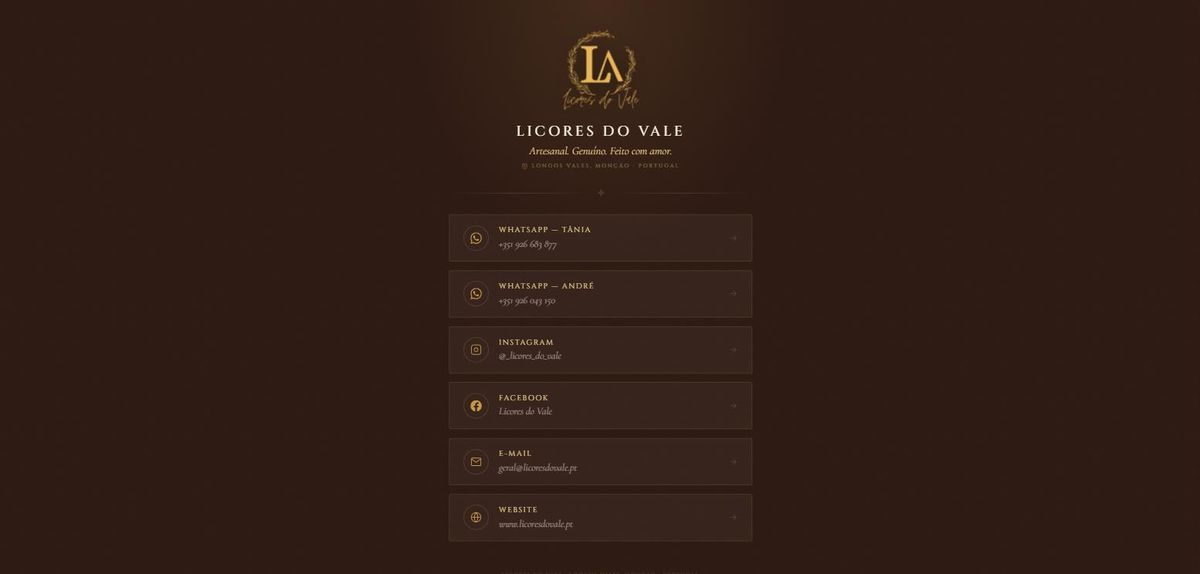 Página de links Licores do Vale